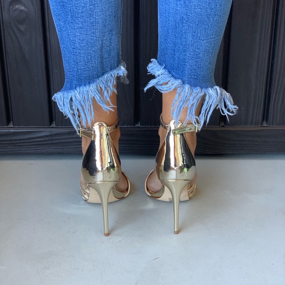 Liquid Drip Gold High Stiletto Heel Strappy Sandal - Picture 5 of 6